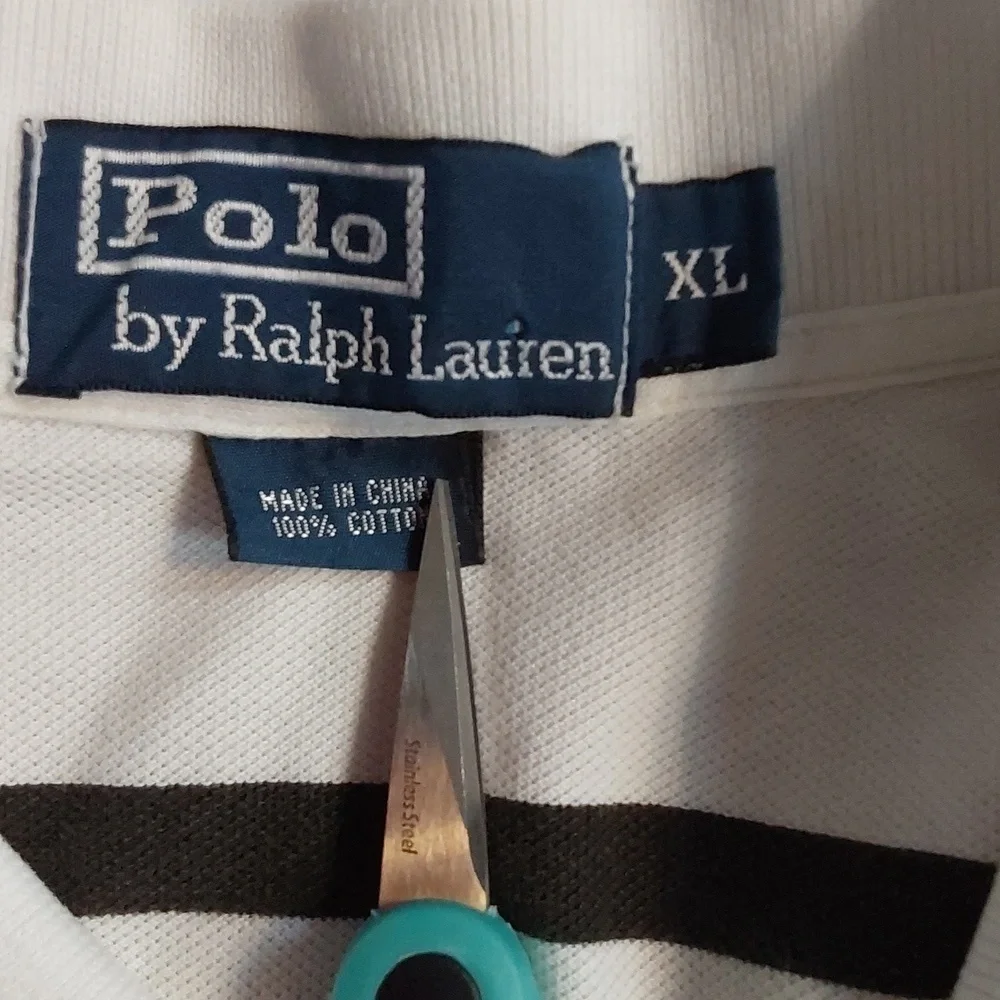Ralph Lauren| Mens White /Black Striped Polo Shirt Short Sleeve Preppy Sz.XL